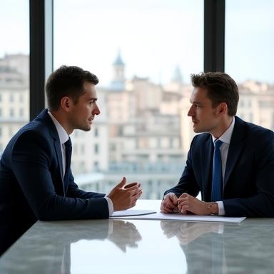 Due professionisti in una sala riunioni moderna