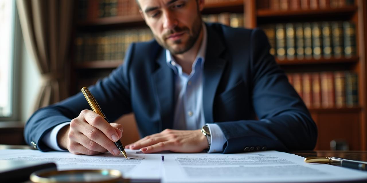 Professionista legale che revisiona documenti con attenzione