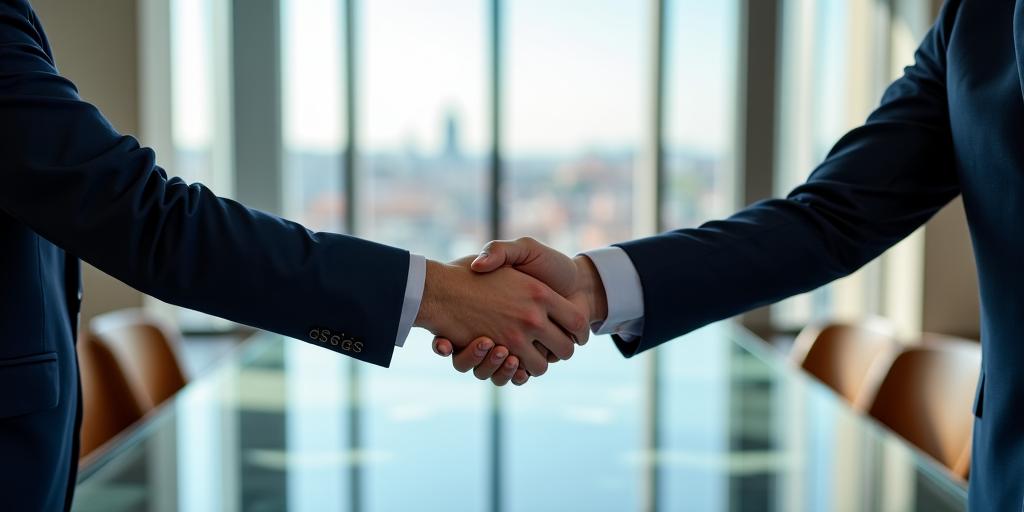 Professionisti che discutono un contratto di partnership in un ufficio moderno